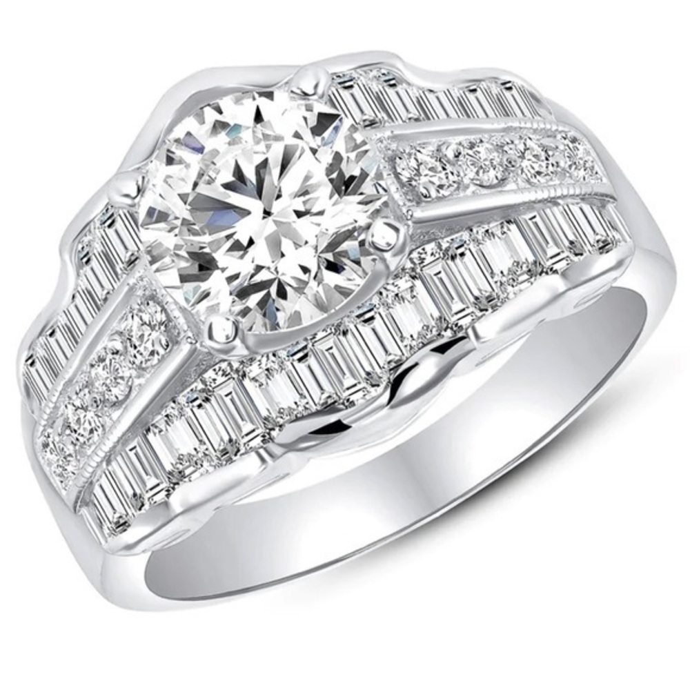 2ct Round cut Sterling Silver Engagement Ring Size 5 6 7 8 9 10 11